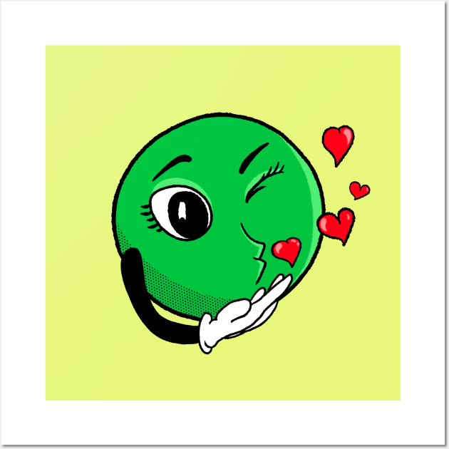 Cartoon Pea Love Hearts Hand Kiss Wall Art by Foxxy Merch